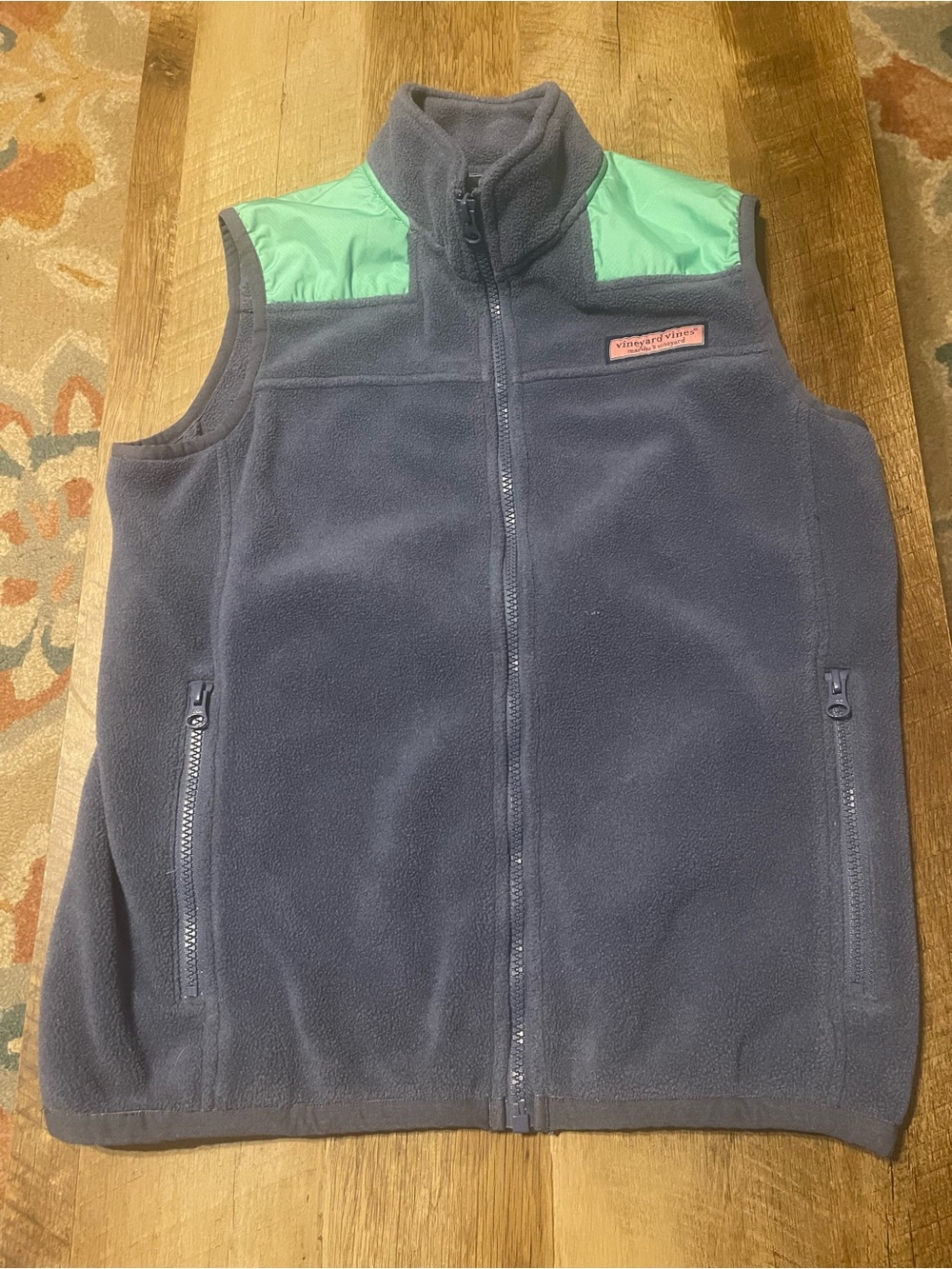 Vineyard Vines Navy Fleece Vest with Mint Shoulder Panels
